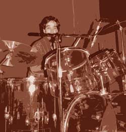 Bruce Candelaria on Ludwig Vistalite drums with THE RICH